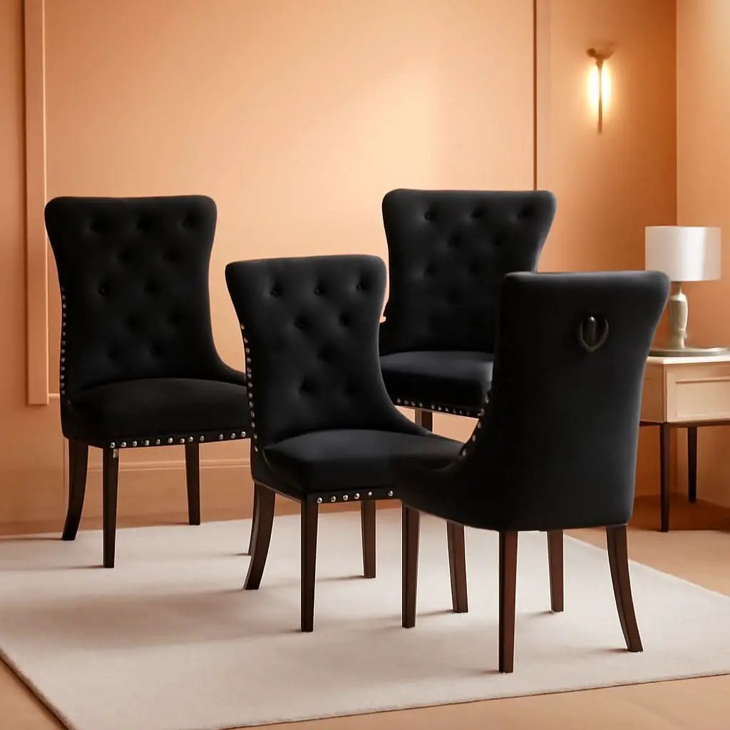 Black Velvet Dining Chairs Set Of 4 With Nailhead Trim from PriceLows™