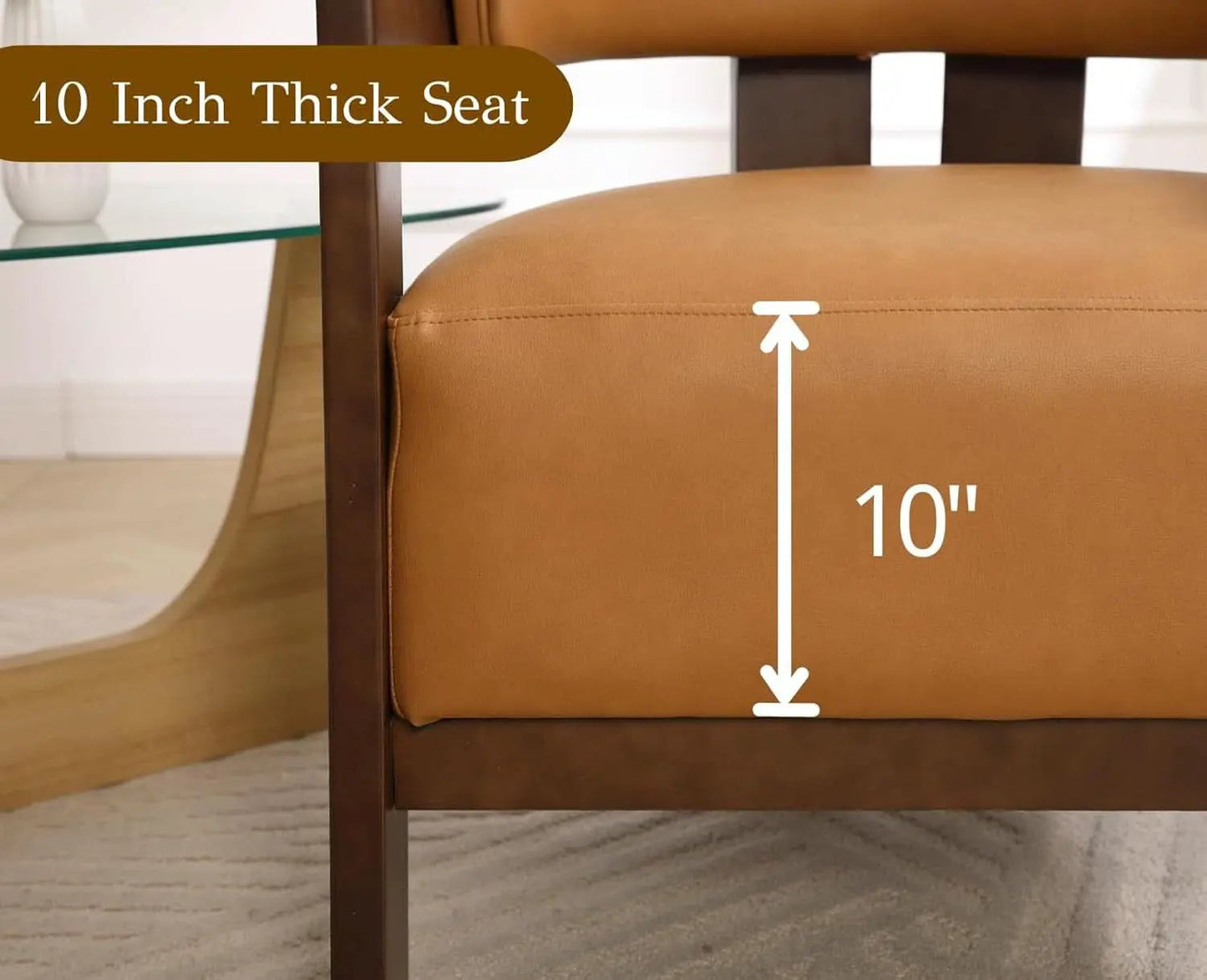Brown Leather Barrel Chair Midcentury Upholstered WoodenLegs from PriceLows™