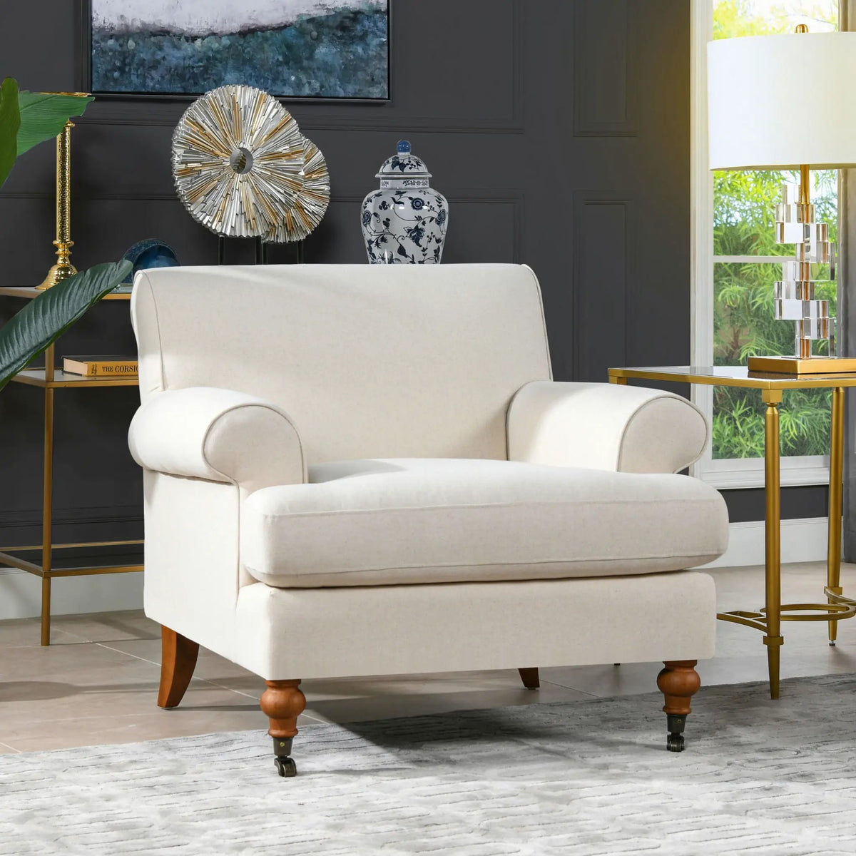 Alana Lawson Accent Arm Chair | Casters | Kiln-Dried Solid Wood Frame | Artisan Crafted