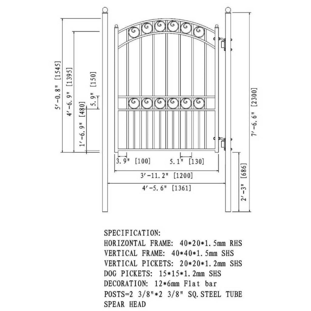 5FT Heavy-Duty Paris Powder-Coated Galvanized Steel Pedestrian Gate | 5 ft | Steel | Driveway Gate