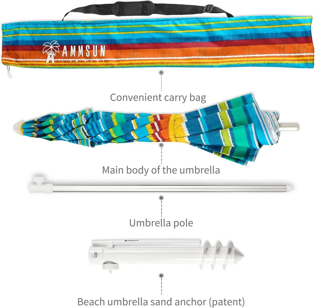 6.5Ft Durable Beach Umbrella With Sand Anchor UV Protected from PriceLows™
