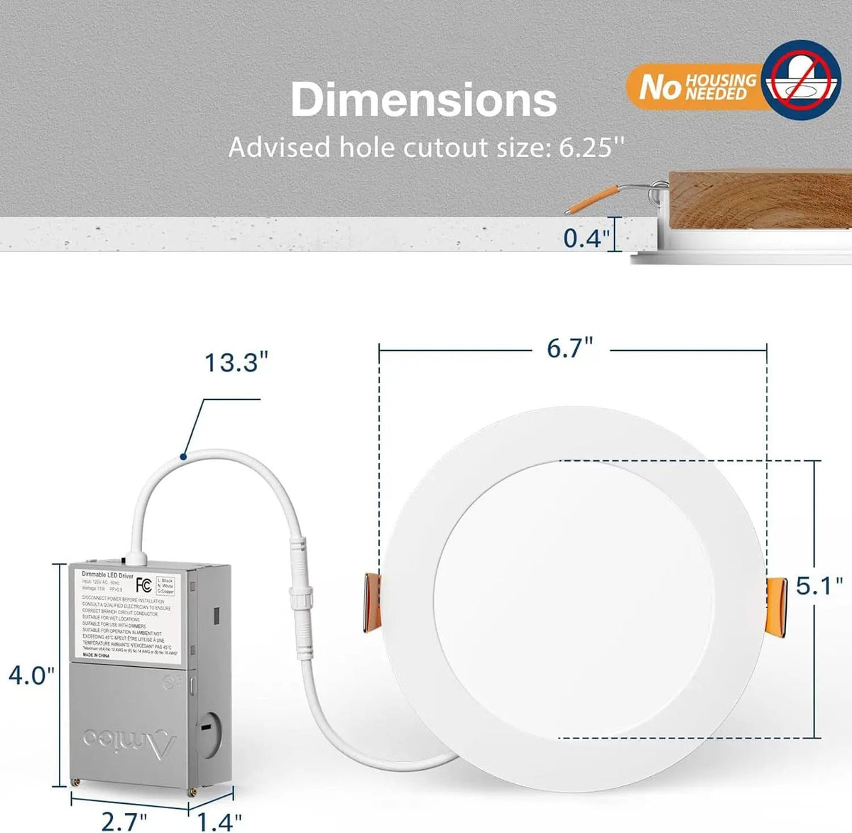 6 Inch 5CCT Ultra Thin LED Recessed Downlight Junction Box from PriceLows™