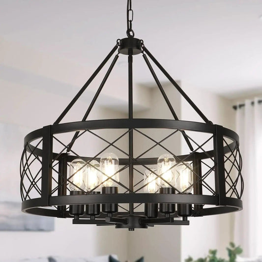6 Light Black Rustic Drum Chandelier For Dining Room from PriceLows™