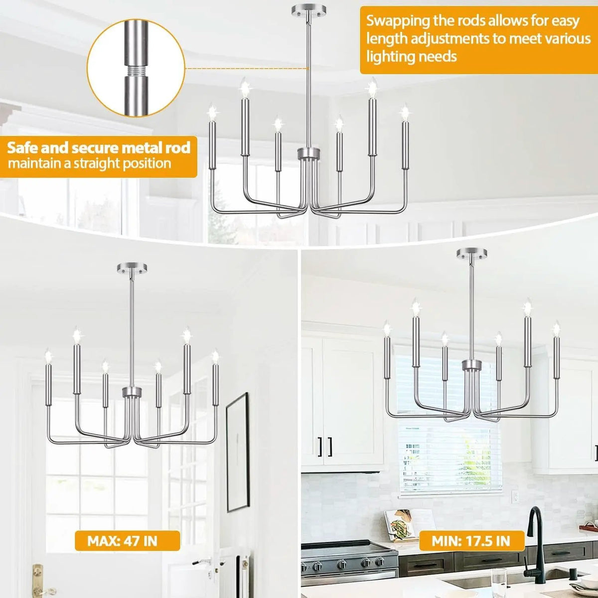6 Light Brushed Nickel Farmhouse Chandelier For Dining Room from PriceLows™