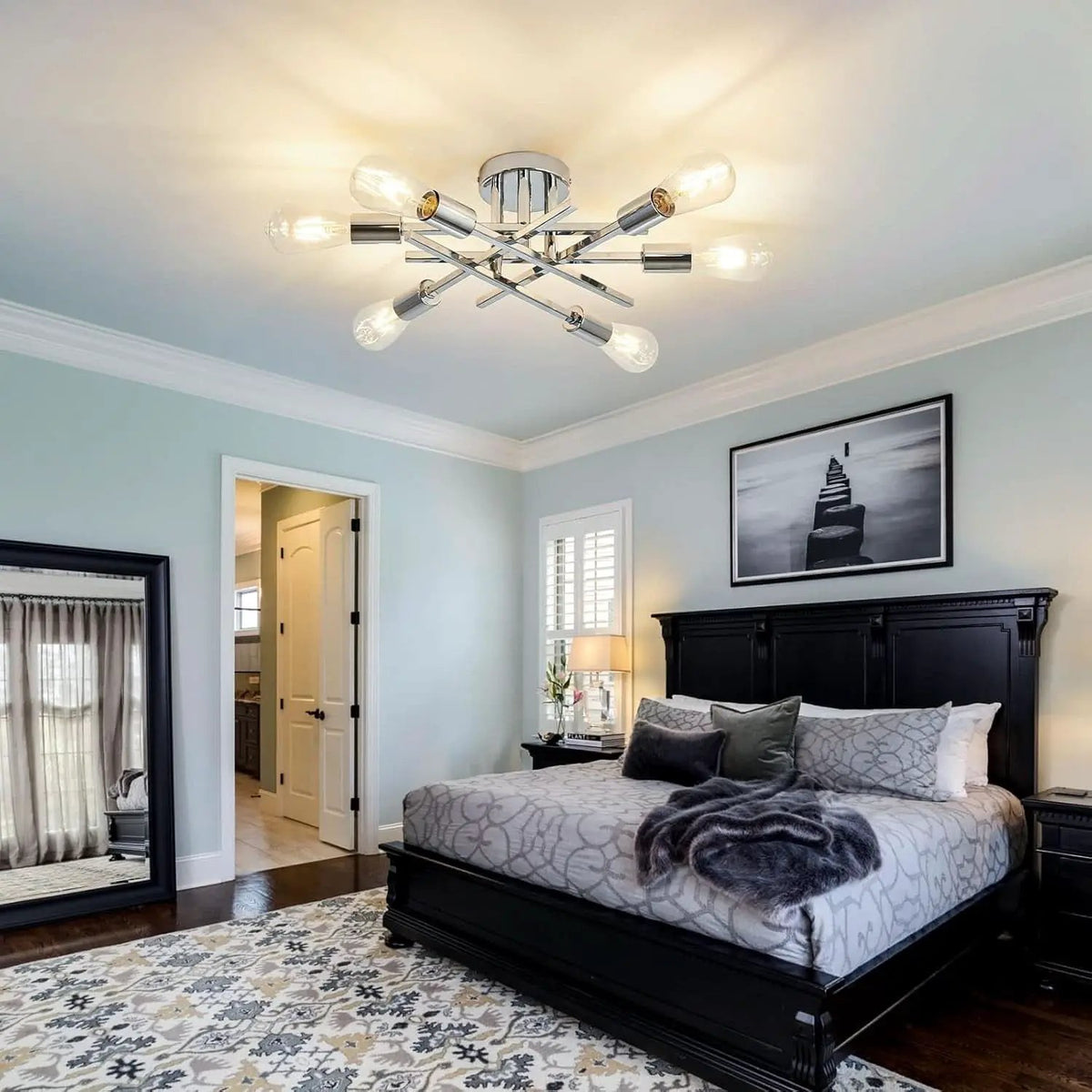 6 Light Chrome Sputnik Chandelier Semi Flush Mount Ceiling Light from PriceLows™