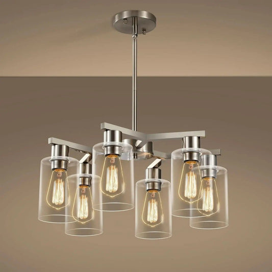 6 Light Farmhouse Brushed Nickel Pendant Chandelier from PriceLows™