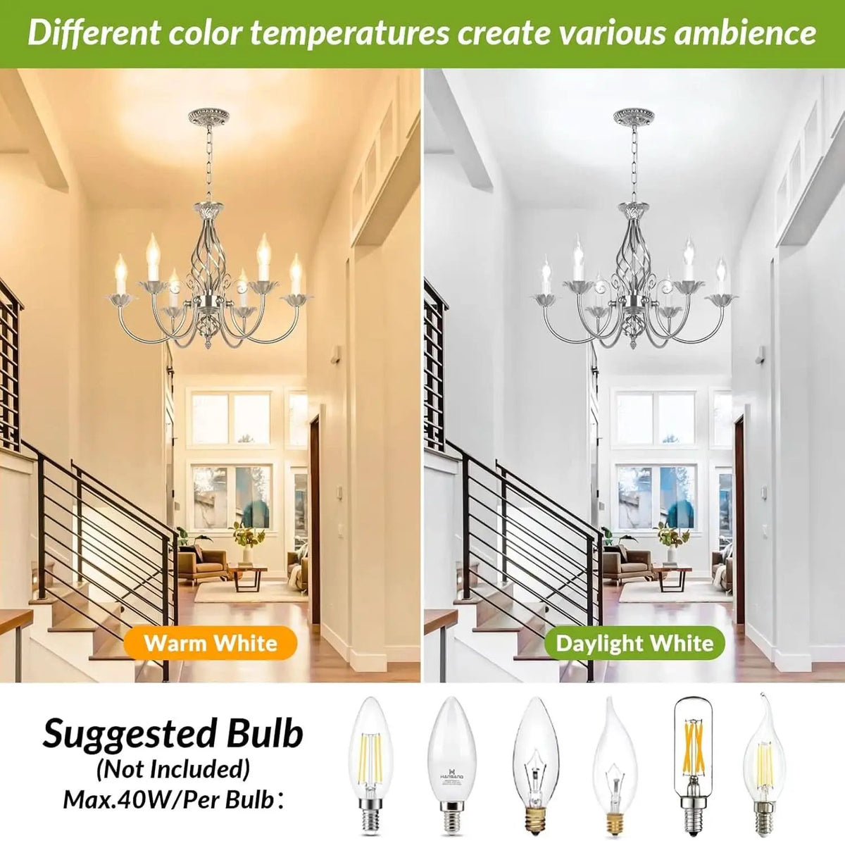 6-Light Rustic Farmhouse Candle Chandelier, Brushed Nickel from PriceLows™
