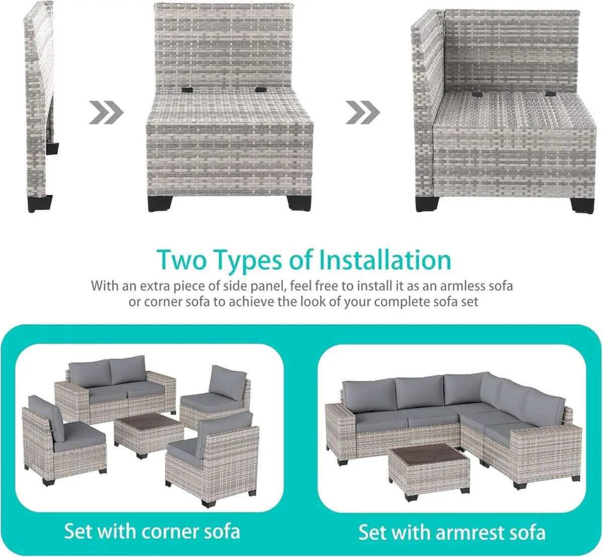 6-Piece Outdoor Wicker Patio Set With Grey Cushions from PriceLows™