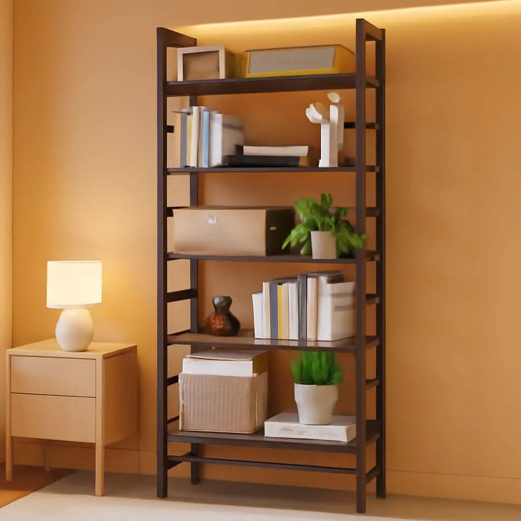 6-Tier Bamboo Bookcase Espresso 63.4 Inch Tall Freestanding Shelf