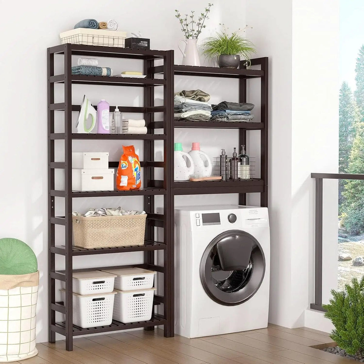 6-Tier Bamboo Bookcase Espresso 63.4 Inch Tall Freestanding Shelf from PriceLows™