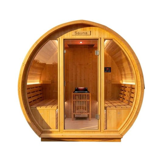 Varenna 6-Person Outdoor Traditional Carbonized Spruce Barrel Sauna | 6-Person | Spruce | Outdoor Living