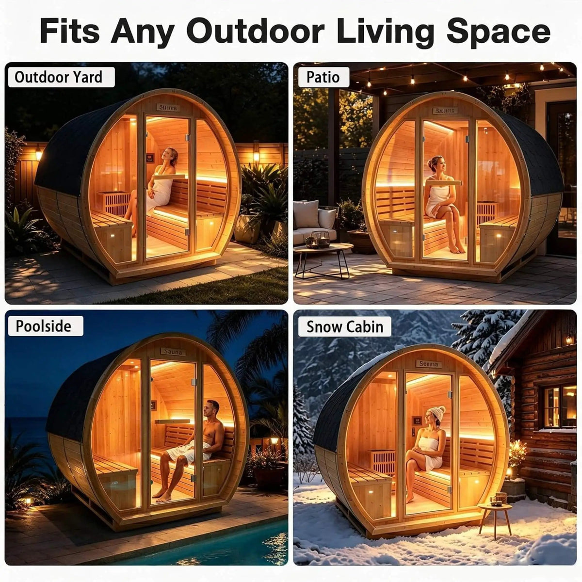 Varenna 6-Person Outdoor Traditional Carbonized Spruce Barrel Sauna | 6-Person | Spruce | Outdoor Living
