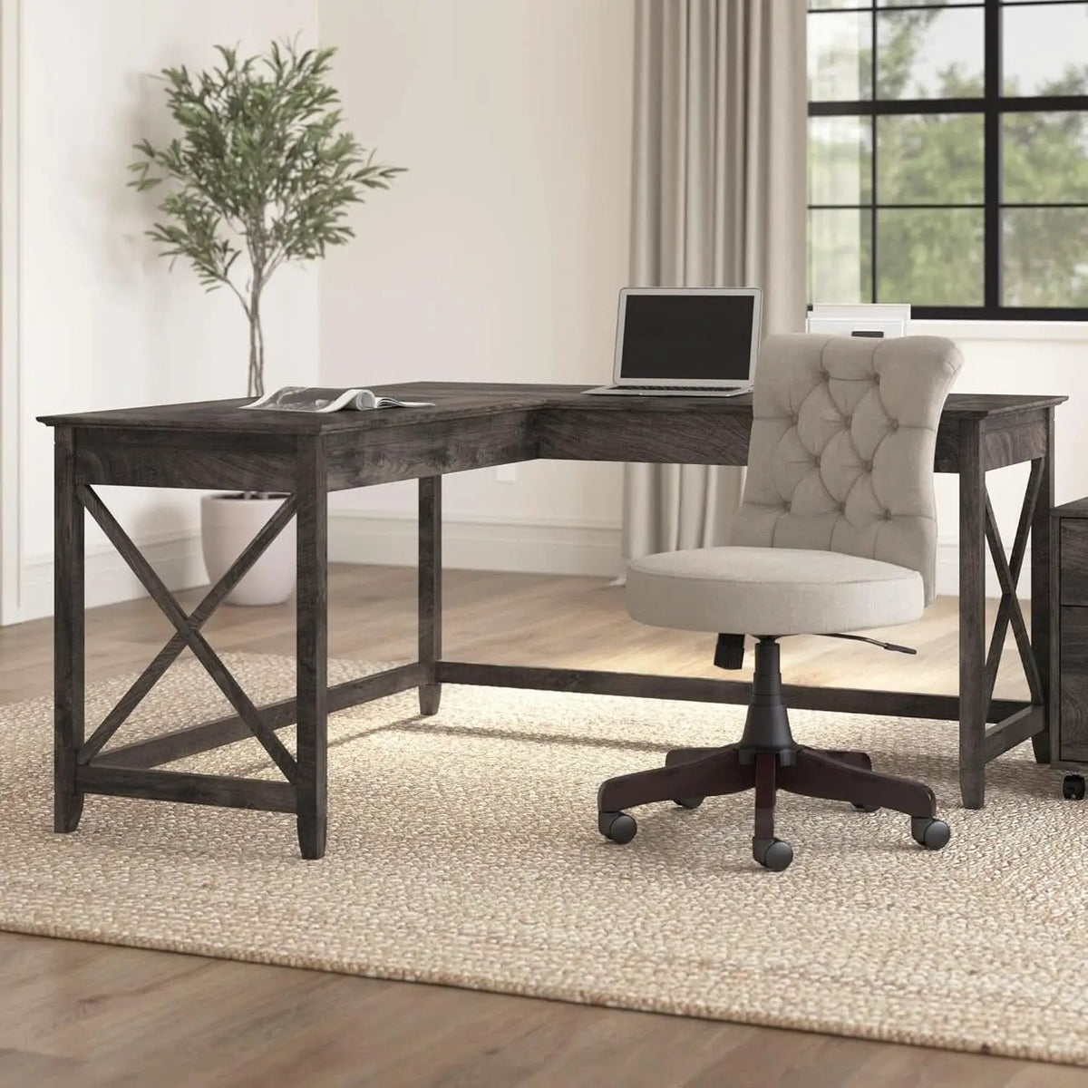 60 Inch L Shaped Desk Modern Farmhouse Home Office from PriceLows™