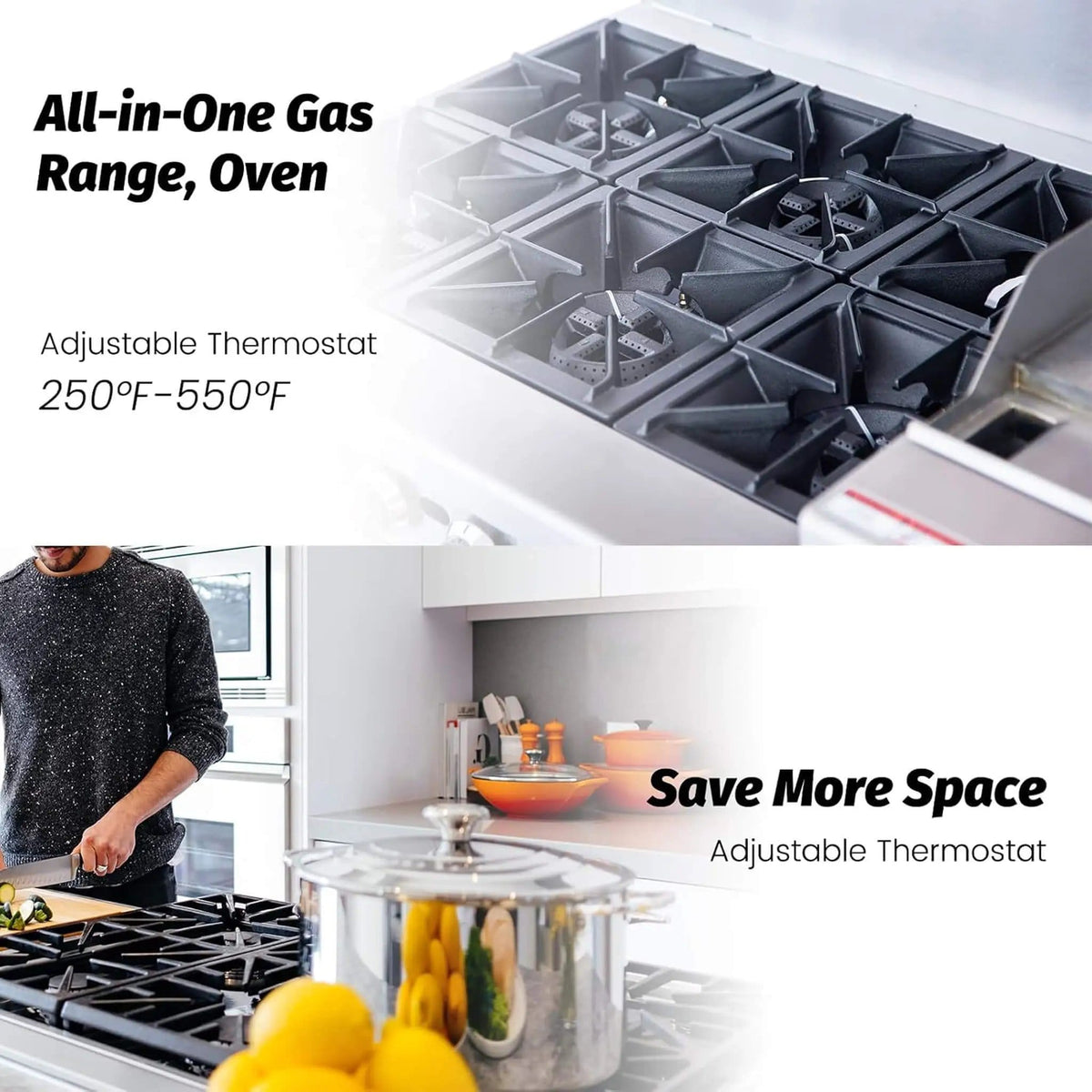 60 Inch Commercial 6 Burner 276K BTU Gas Range With Dual Ovens, Griddle And | 60 Inch | 6-Burner | Home