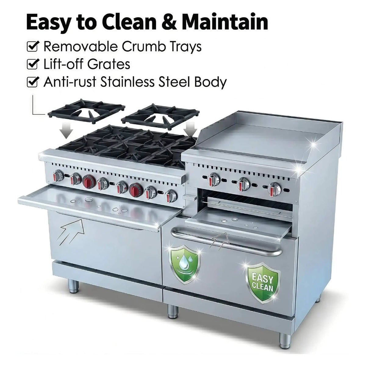 60 Inch Commercial 6 Burner 276K BTU Gas Range With Dual Ovens, Griddle And | 60 Inch | 6-Burner | Home