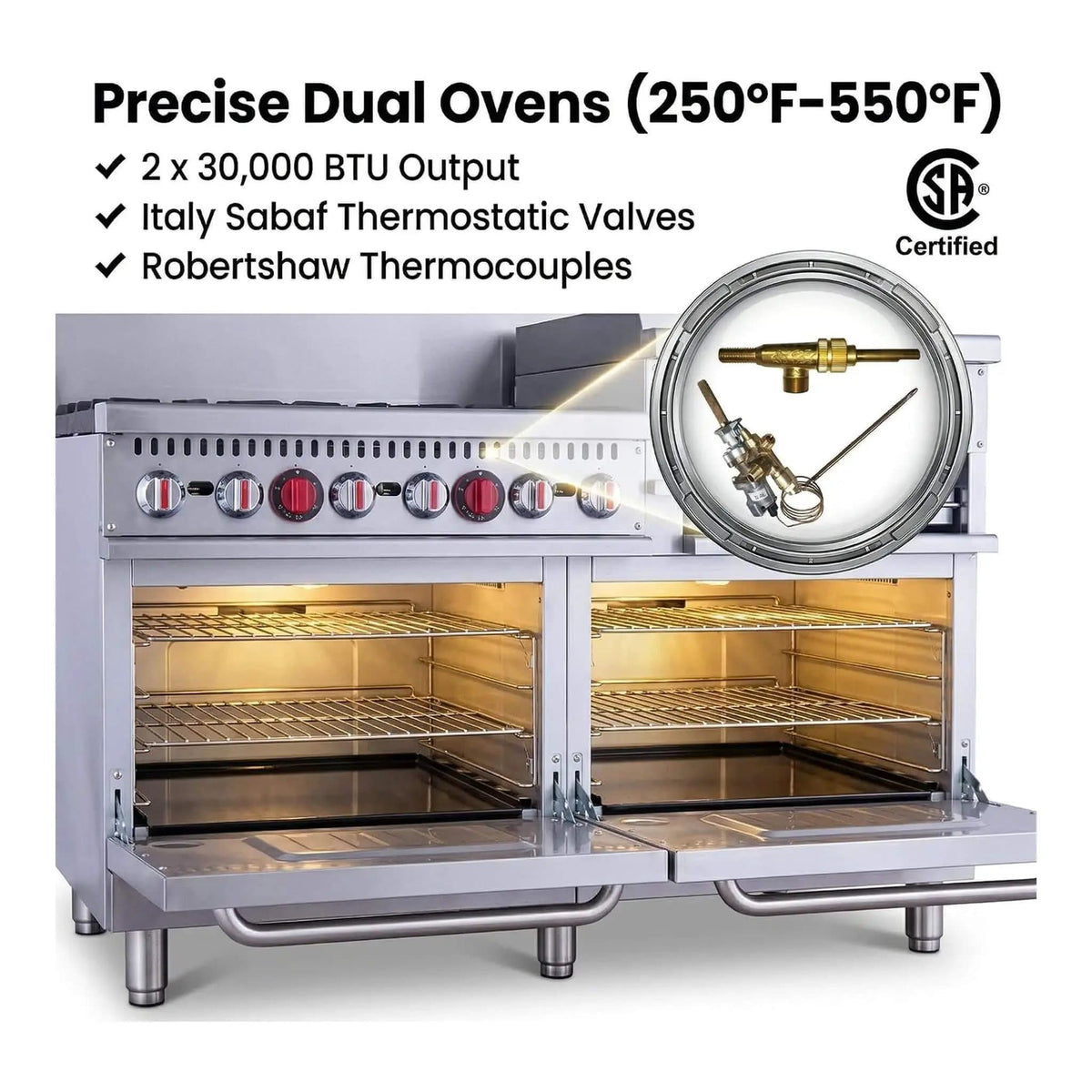 60 Inch Commercial 6 Burner 276K BTU Gas Range With Dual Ovens, Griddle And | 60 Inch | 6-Burner | Home