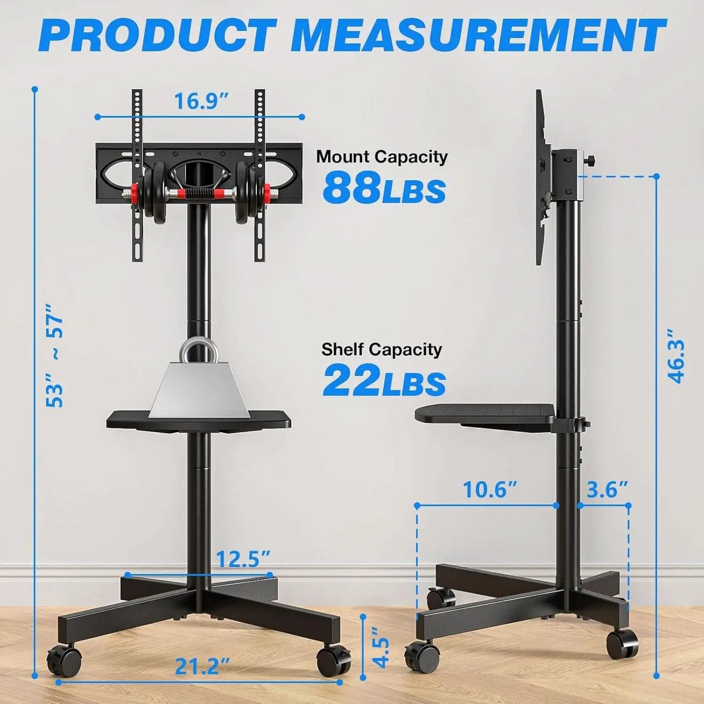 Mobile TV Cart 23-60 Inch TVs, Height Adjustable Wheels from PriceLows™