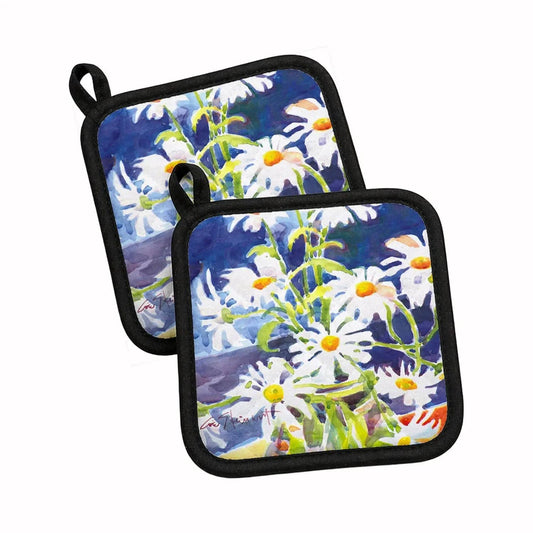 Pot Holder Set of 2 | Heat Resistant Quilted Hot Pads | 7.5 x 7.5 Inch | Flowers - Daisy