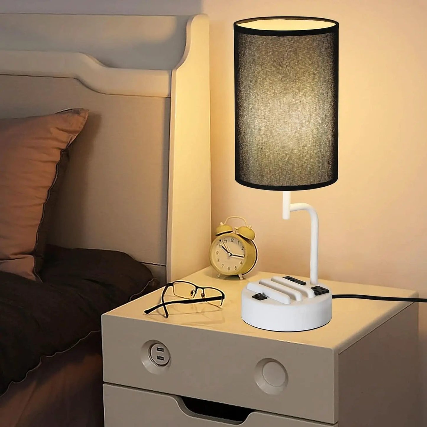 Table Lamp With 3 USB Ports And AC Outlet White Black from PriceLows™