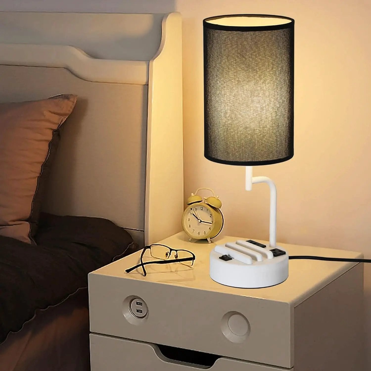 Table Lamp With 3 USB Ports And AC Outlet White Black from PriceLows™