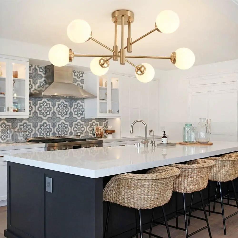 Gold Sputnik Chandelier Glass Globe Shade Modern Light from PriceLows™