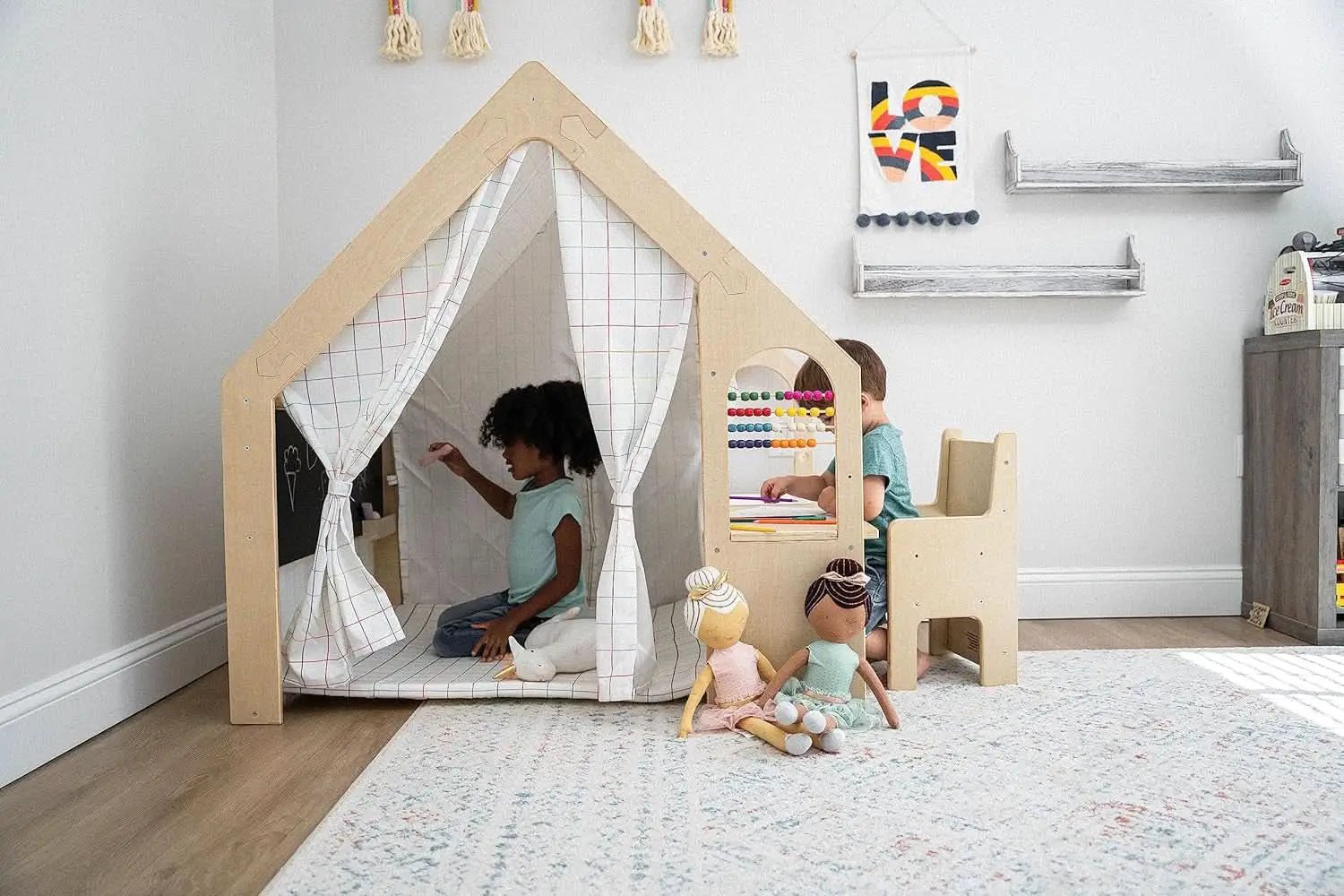 Wooden Montessori Style 5 In 1 Large Playhouse Windowpane from PriceLows™