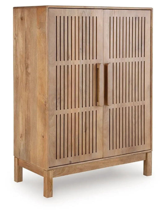 Pellamour Bar Cabinet | 36 x 18.13 x 50.25 in | Mango Wood & Glass | Natural Brown