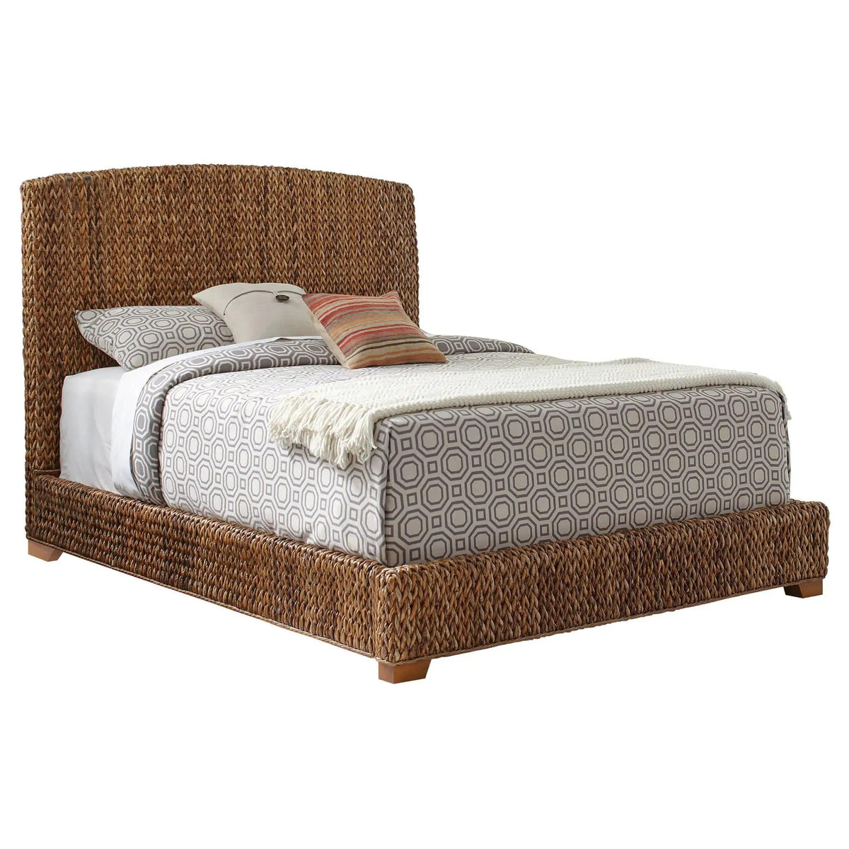 Laughton Banana Leaf Queen Panel Bed Amber | 67 x 88.25 x 55 in | Engineered Wood | Bedroom