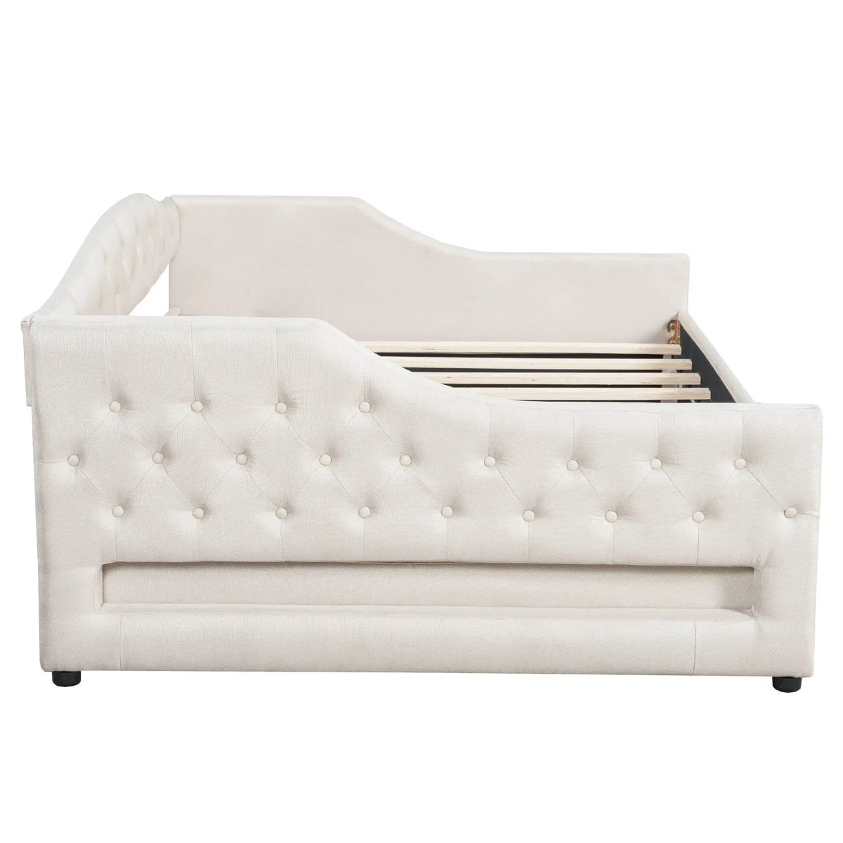 Daybed With LED Lights | Upholstered Trundle Daybed | Thickly Padded Sponge | 84 Inch Length