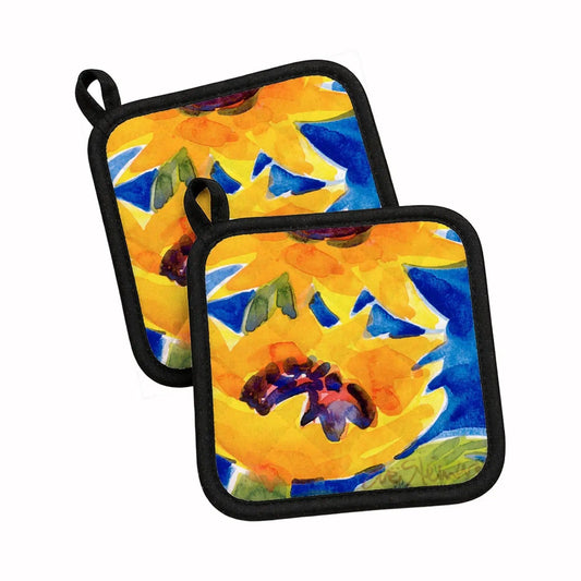 Pot Holder Set of 2 | Heat Resistant Quilted Hot Pads | 7.5 x 7.5 Inch | Flower - Sunflower