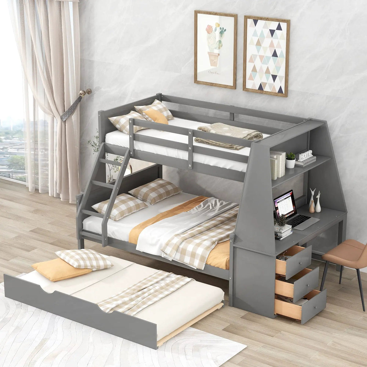 Bunk Bed | Trundle | Integrated Desk | 3 Storage Drawers