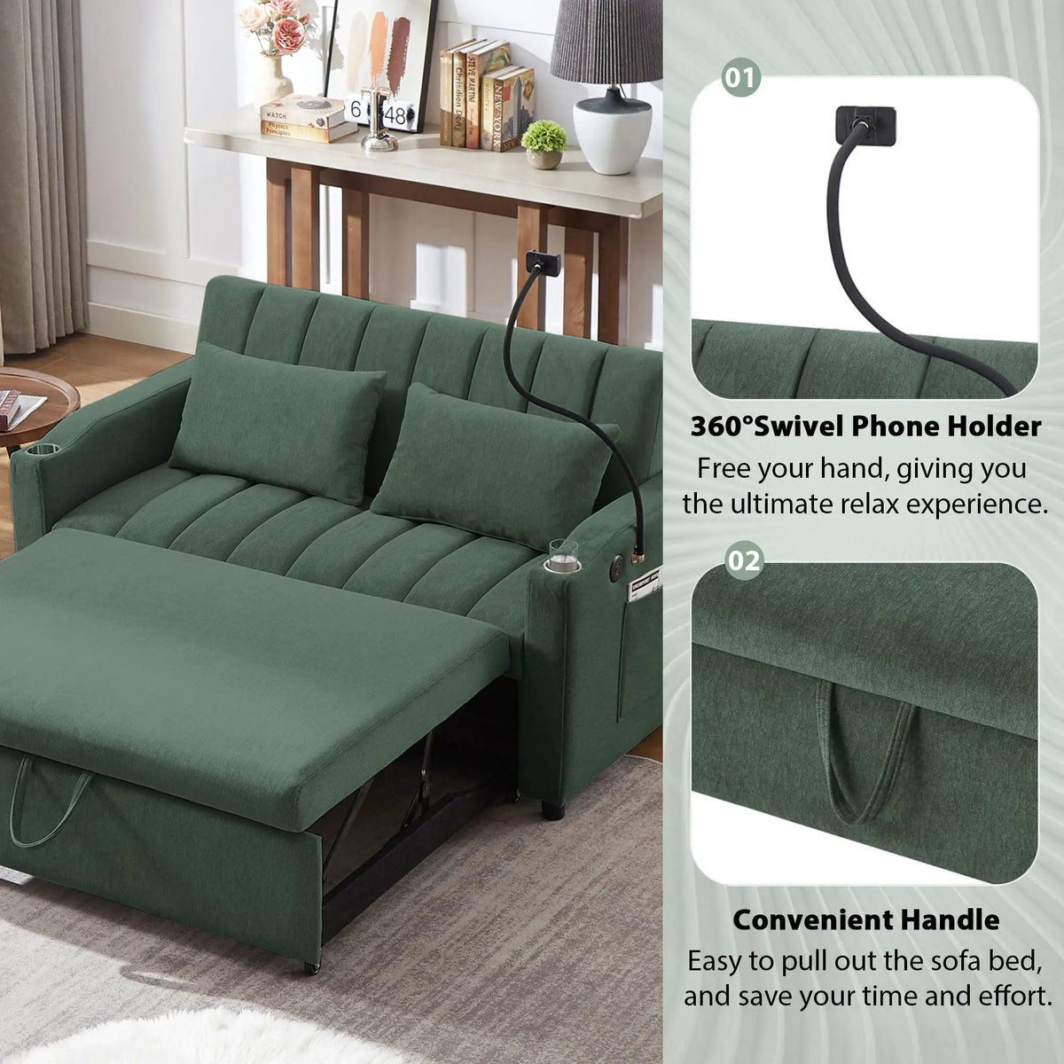 Convertible Sofa Bed | Adjustable Backrest | USB Charging Ports