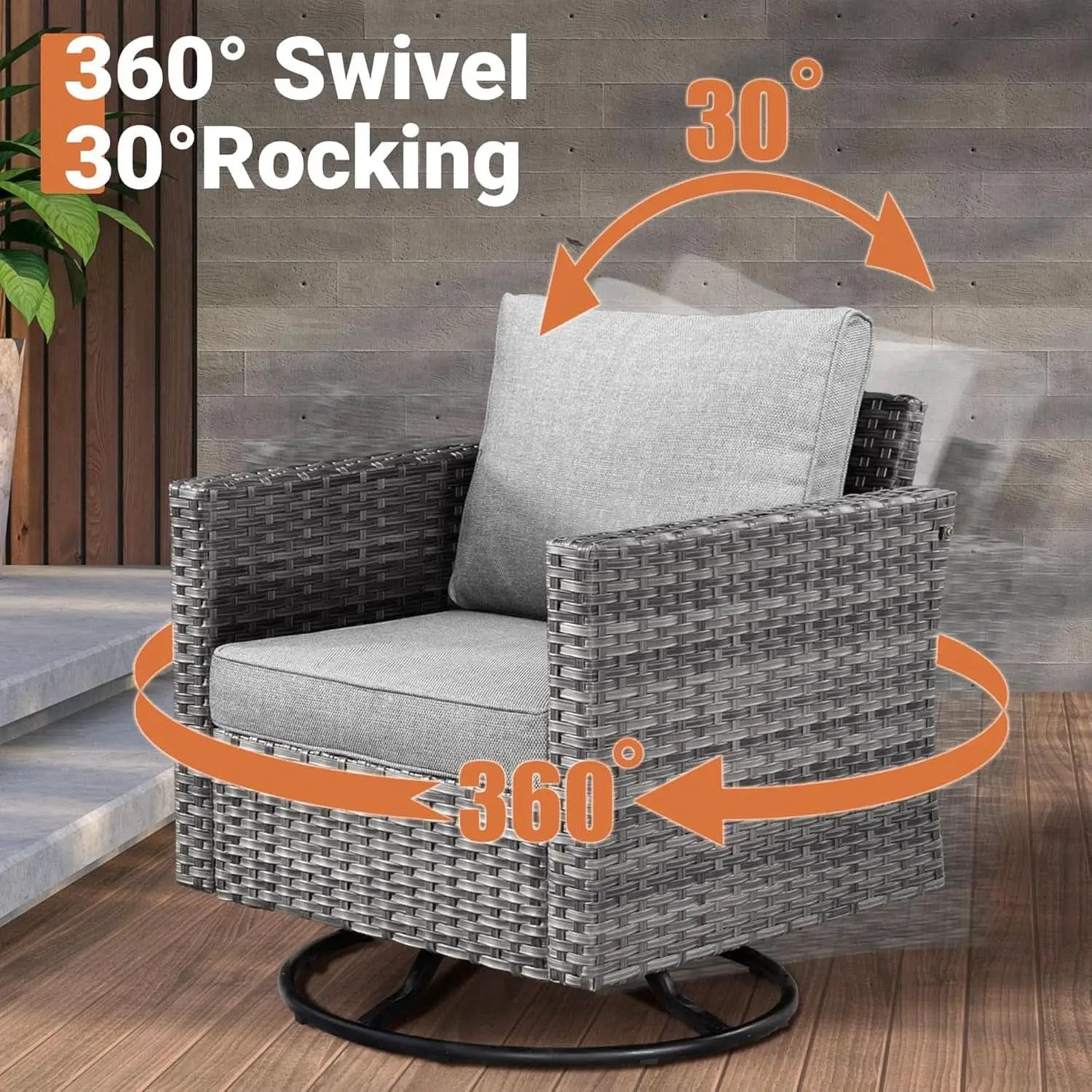 11 Piece Outdoor Patio Furniture Set With Fire Pit Table Dark Grey Wicker Sectional And Swivel Chairs from PriceLows™