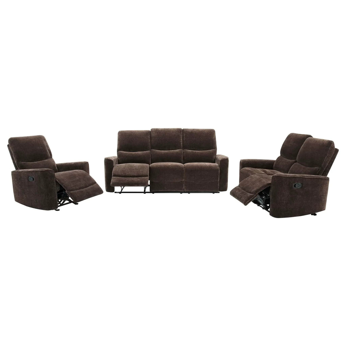 Navarro 3-piece Upholstered Reclining Sofa Set | 3-Piece Set | Chenille & Metal | Dark Brown