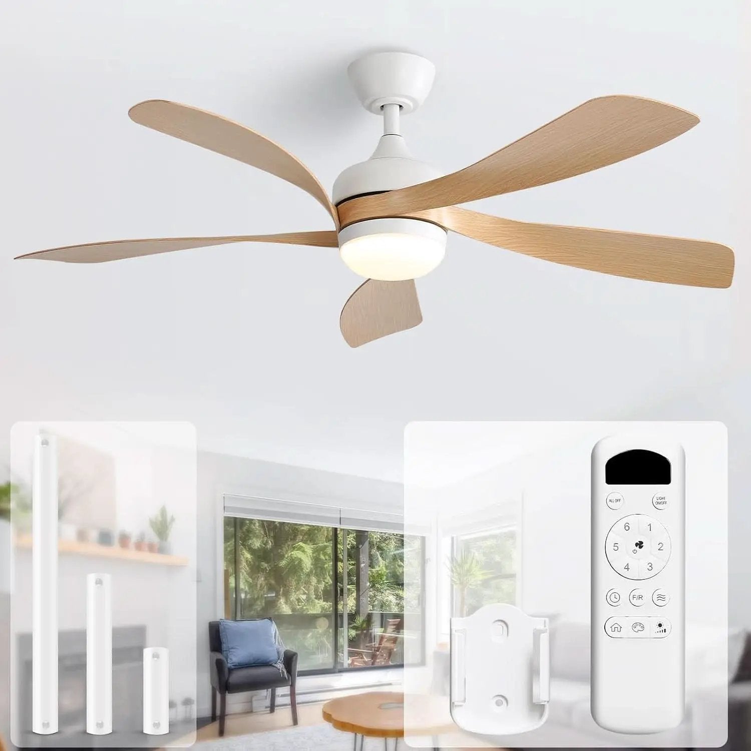 52 Inch Outdoor Ceiling Fan With Dimmable LED Light Remote from PriceLows™