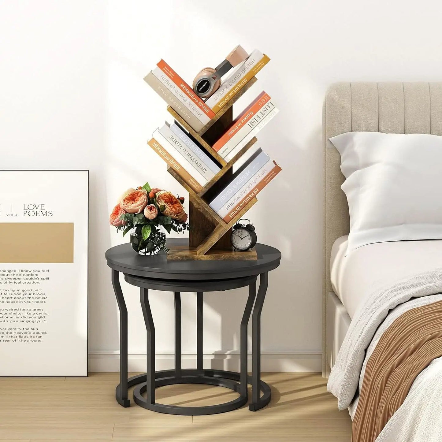 Rustic Brown 4 Tier Tree Bookshelf Free Standing Living Room from PriceLows™
