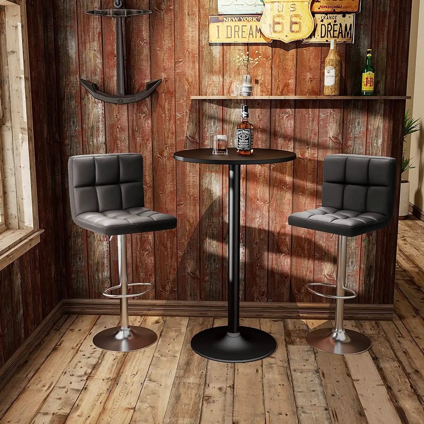 Black PU Leather Adjustable Swivel Bar Stools Set Of 2 from PriceLows™