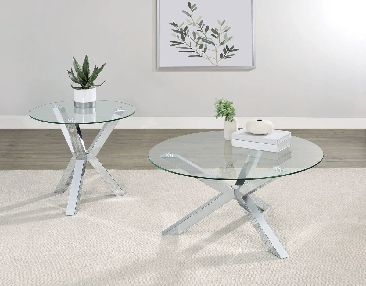 Kenzie Round Tempered Glass Top End Side Table Chrome | 23.5 x 23.5 x 23.25 in | Tempered Glass & Steel | Living Room