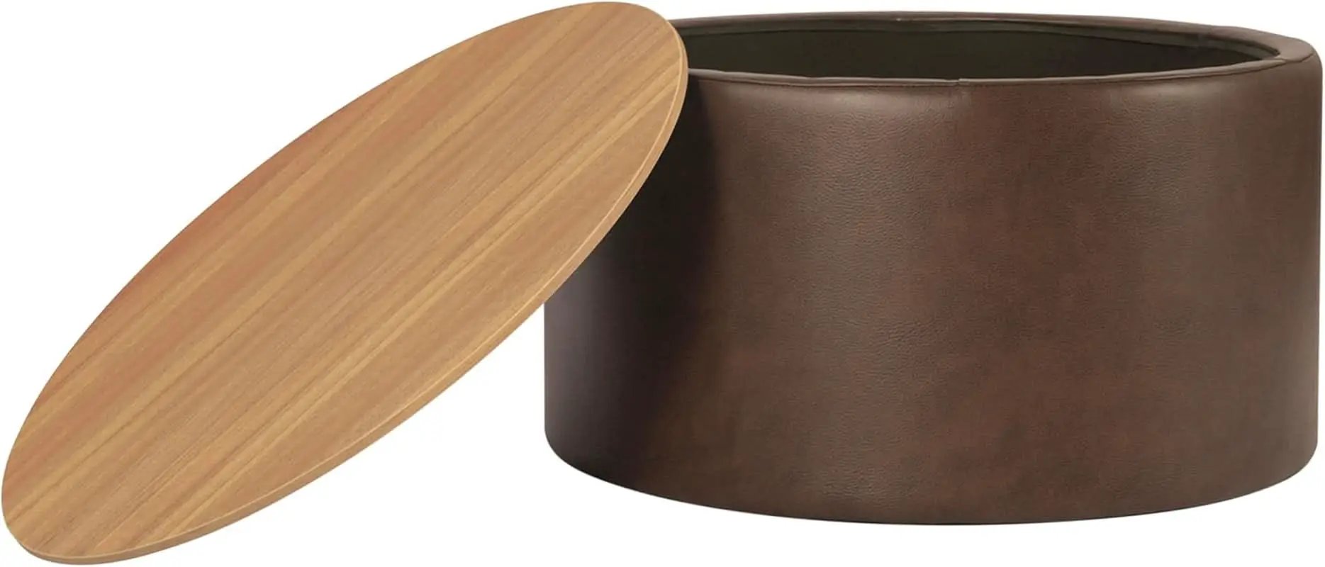 Polyester Upholstered Brown Wood Top Storage Ottoman from PriceLows™