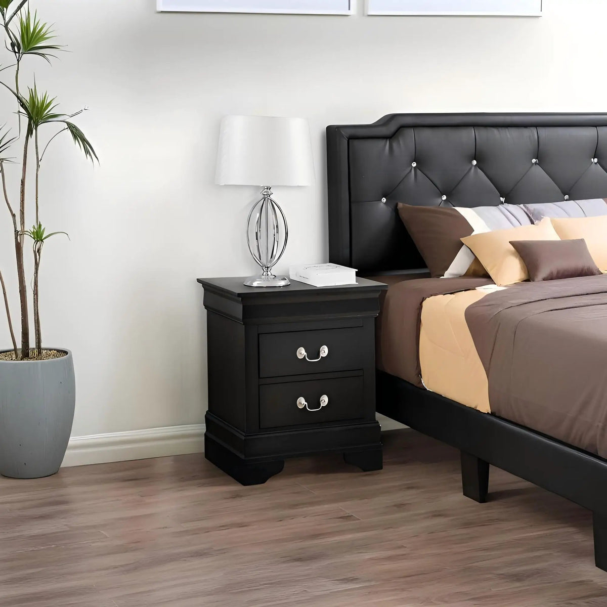 Traditional Bedroom Nightstand | Carved Bases | English Dovetailed Drawers | Metal Center Guides