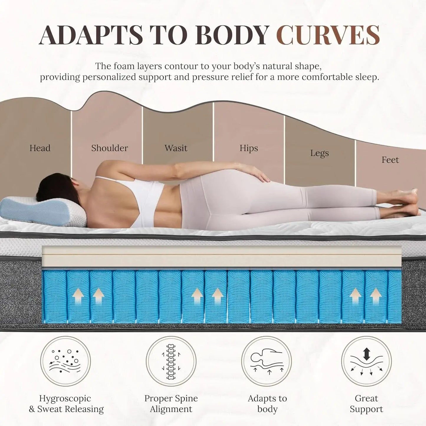 Queen Hybrid Mattress 12 Inch Fiberglass Free Memory Foam from PriceLows™