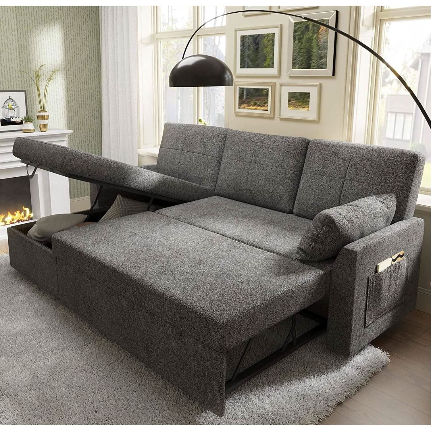 Gray Sectional Sleeper Sofa With Storage Chaise Bed from PriceLows™