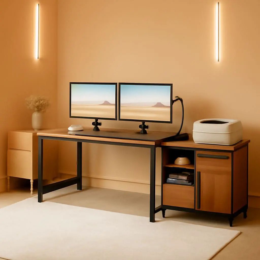 71 Inch Walnut Executive L Shaped Desk With File Cabinet from PriceLows™