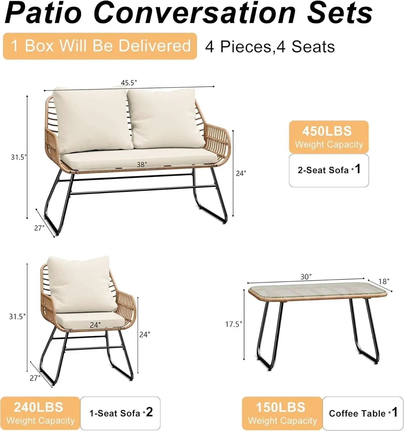 Stylish Four-Piece Outdoor Rattan Furniture Set with Cushions from PriceLows™
