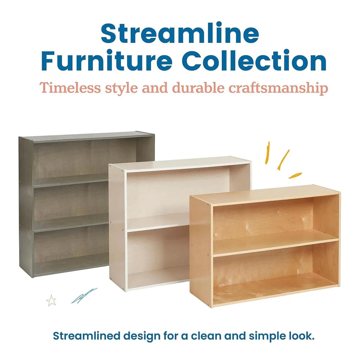 Streamline 2 Shelf Storage Cabinet 24 Inch White Wash Kids Bookshelf from PriceLows™