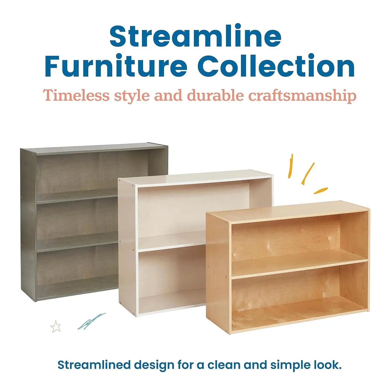 Streamline 2 Shelf Storage Cabinet 24 Inch White Wash Kids Bookshelf from PriceLows™
