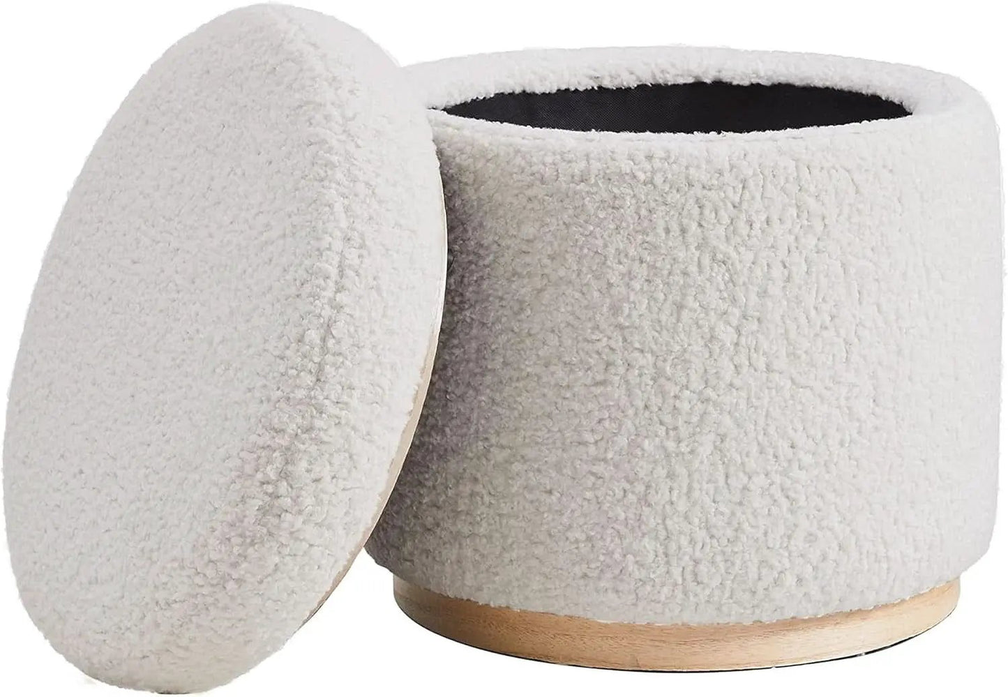 Cream Sherpa Deluxe Storage Ottoman Solidwood Base from PriceLows™