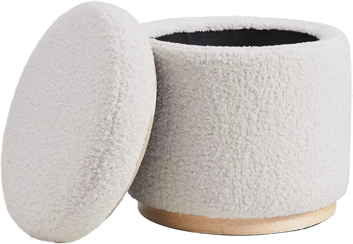 Cream Sherpa Deluxe Storage Ottoman Solidwood Base from PriceLows™