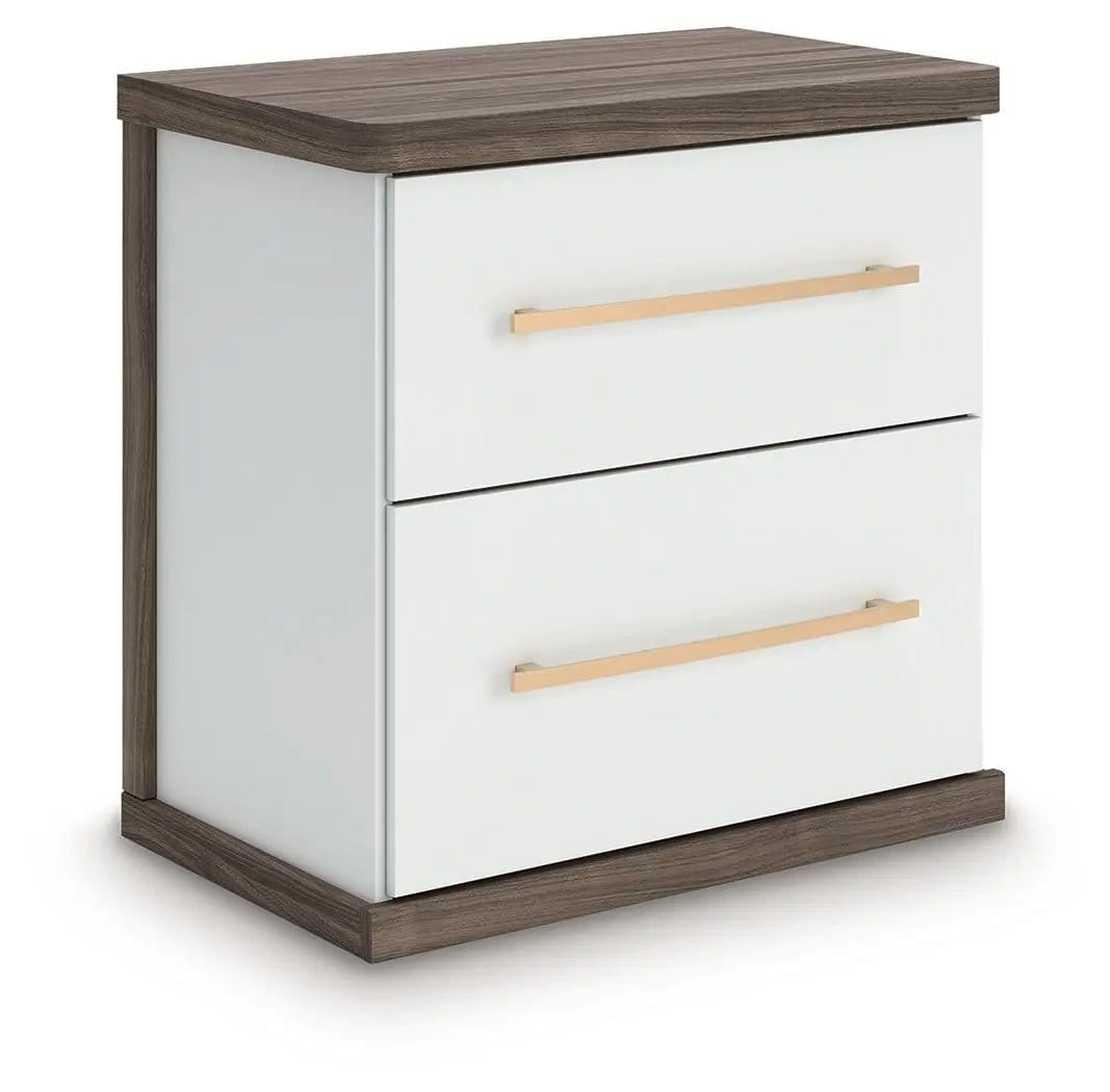 Kendanport Two Drawer Night Stand Nightstands w/ Charging Station | 25.31 x 15.55 x 25.08 in | Engineered Wood & Walnut | Brown / White
