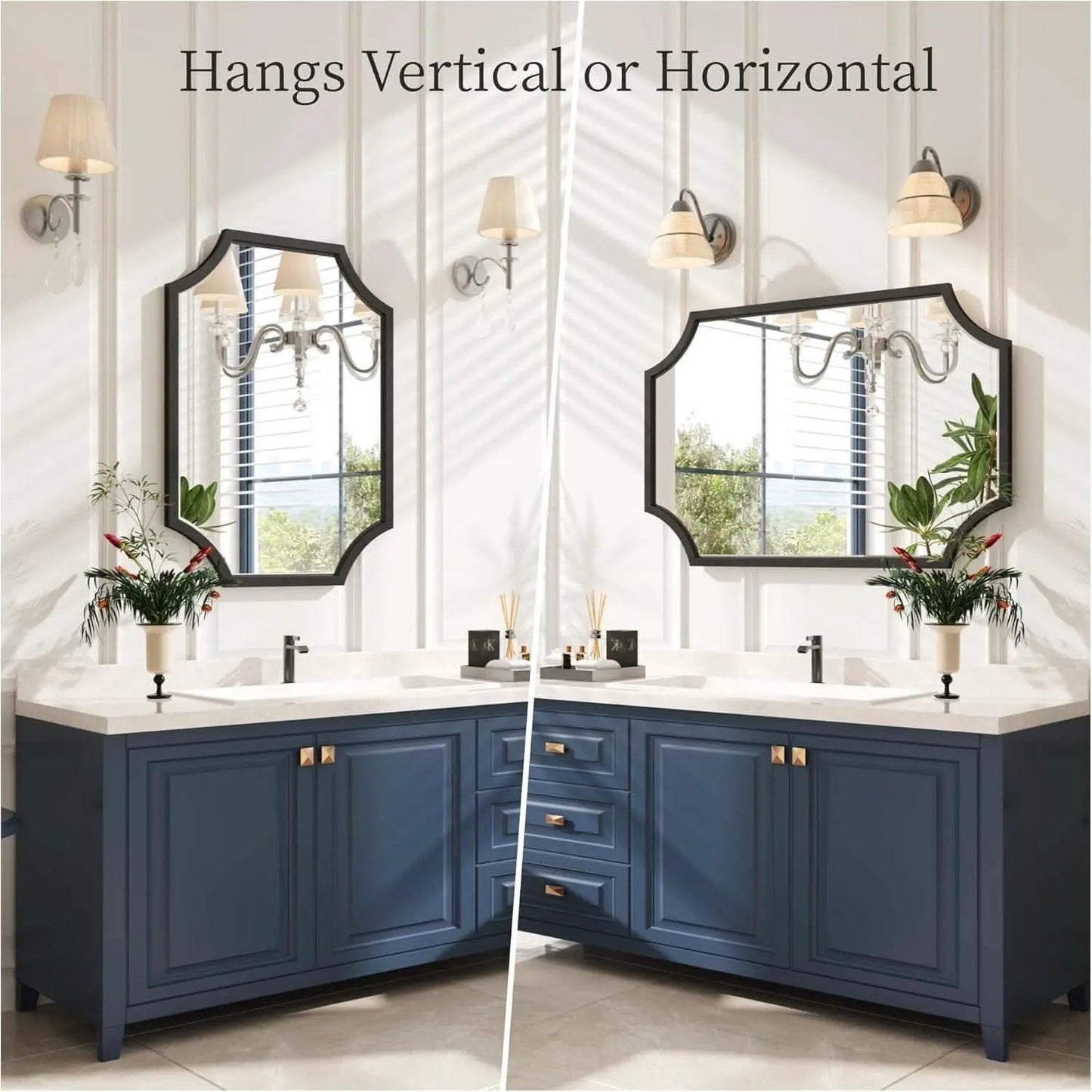 30x40 Black Bathroom Mirror With Gold Scalloped Frame from PriceLows™
